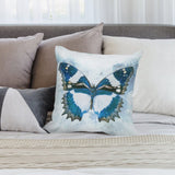 Blue butterfly plush pillow cover for sofa or bed, luxury home decor with soft, fluffy material