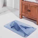 Coral velvet bathroom rug with blue whale watercolor art, non-slip and absorbent for bathroom or kitchen