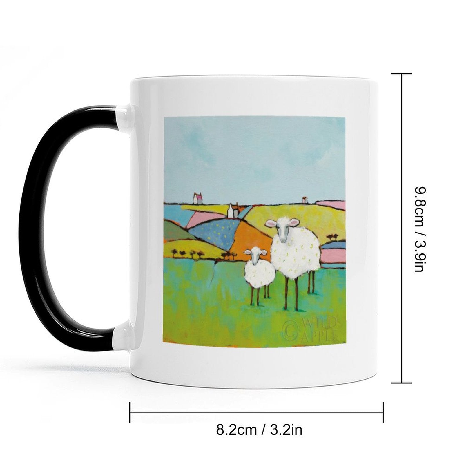 White personalized ceramic mug with sheep art, ideal gift for home or office