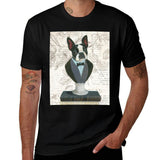 Black cotton t-shirt featuring a Boston Terrier dressed in formal attire, Canine Couture design