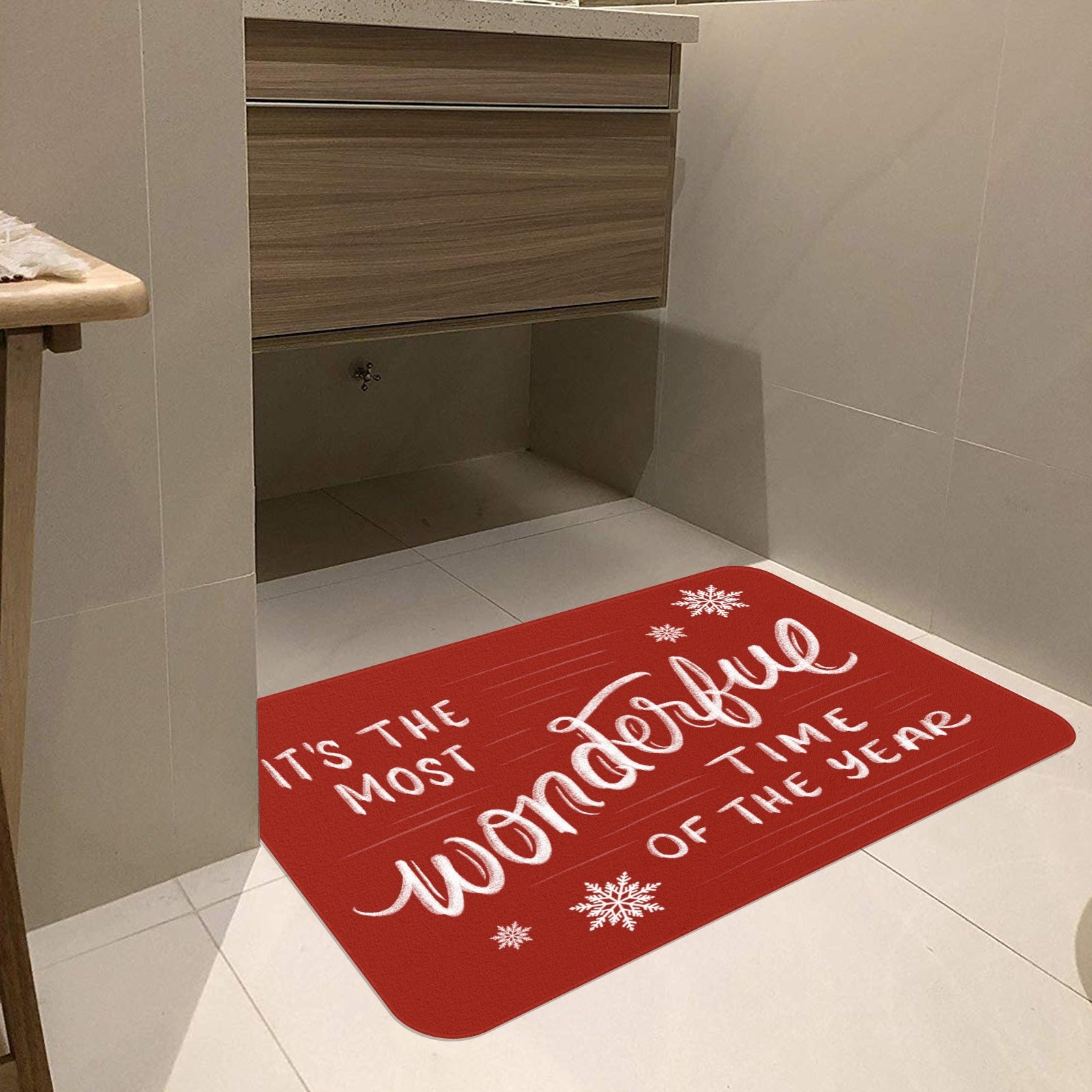 Red 'Wonderful Time of The Year' doormat for indoor or outdoor use, perfect for decor