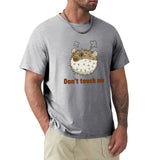 Gray crew neck t-shirt with pufferfish graphic and "Don't touch me" text