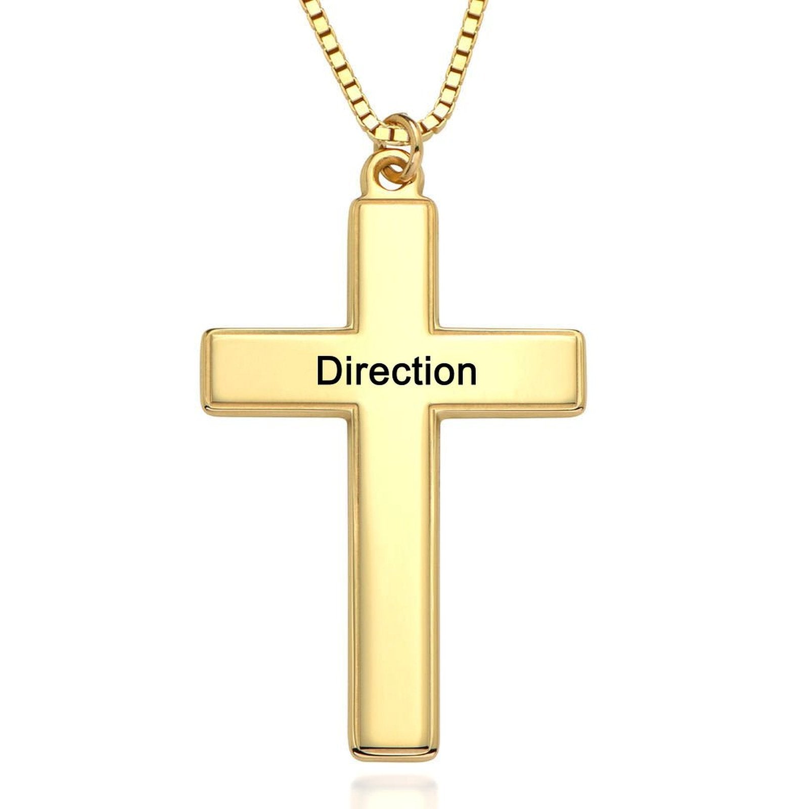 Gold 'Direction' cross pendant necklace. Christian gift for men and women. Personalized religious jewelry.