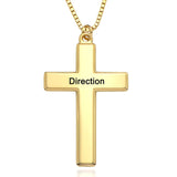 Gold 'Direction' cross pendant necklace. Christian gift for men and women. Personalized religious jewelry.