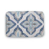 Coral velvet bath rug with mosaic pattern. Non-slip, quick-drying floor carpet for bathroom, kitchen, bedroom.