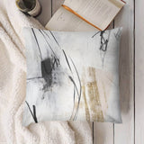 Abstract art plush throw pillow cover in black, white and gold colors, soft and fluffy material, for sofa or living room