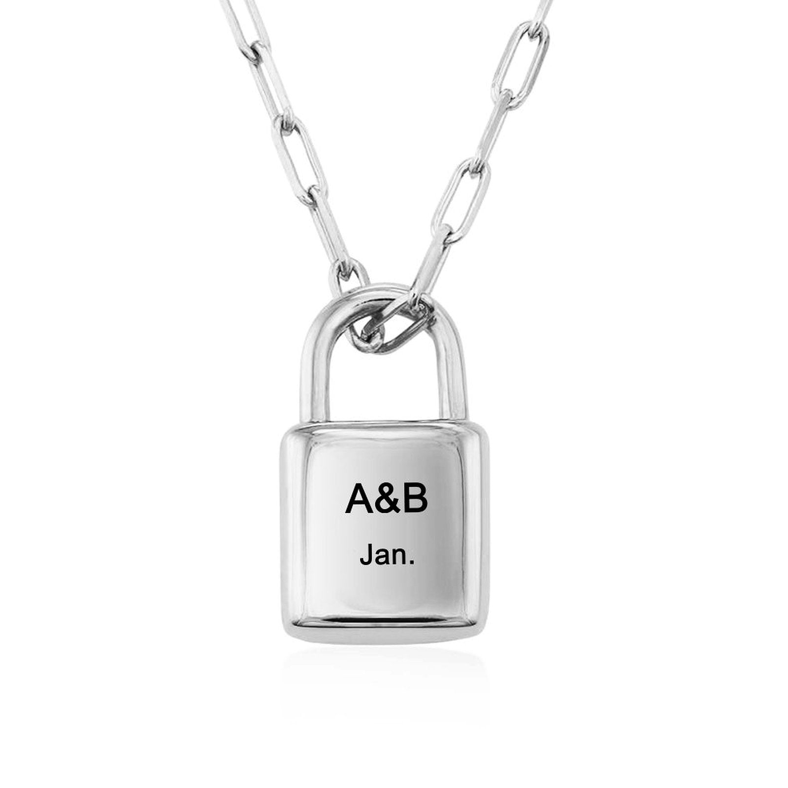 Personalized Silver Padlock Necklace for Women with A&B Jan. Custom Name Pendant from MyArtsyGift
