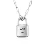 Personalized Silver Padlock Necklace for Women with A&B Jan. Custom Name Pendant from MyArtsyGift