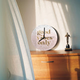 Modern pink MDF wall clock with good vibes only text for kitchen or office decor
