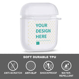 Customizable clear AirPods case, personalized, protective TPU case with "Your Design Here" text, for Apple AirPods.