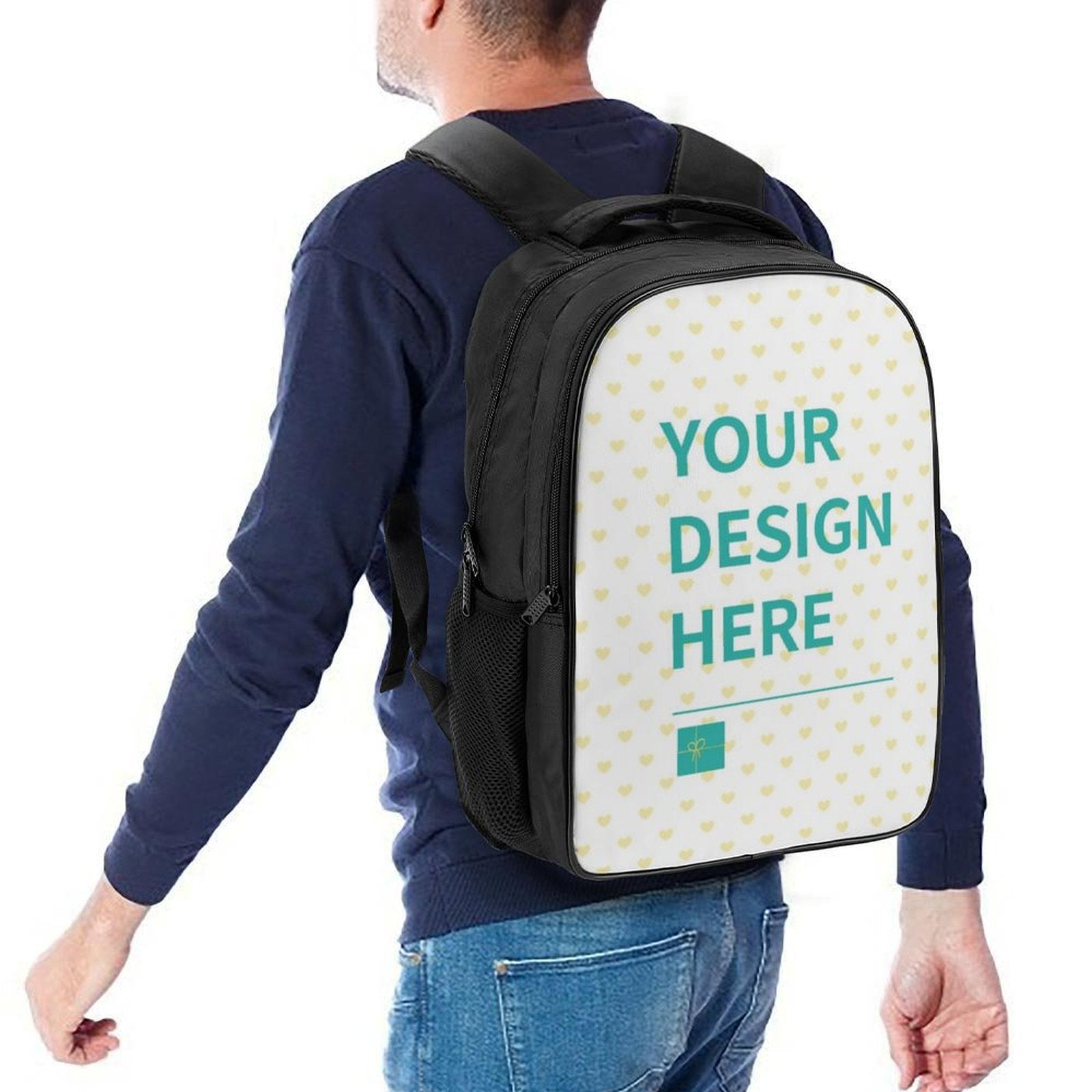 Customizable laptop backpack with 'YOUR DESIGN HERE' print, black Gezi Nylon, perfect gift