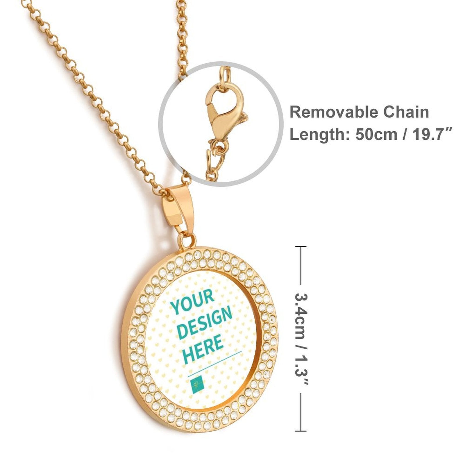 Gold plated photo necklace for women. Personalized picture pendant with custom design, 18K gold. Perfect gift.