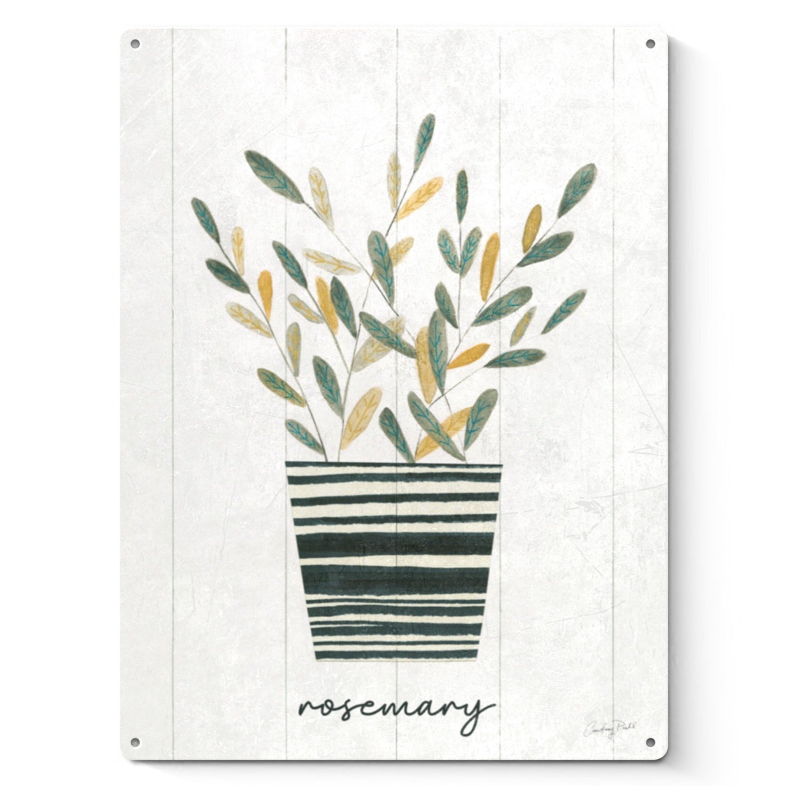 Rosemary metal sign, green plant boho art, made in USA.