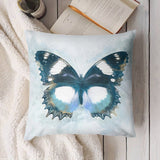 Blue butterfly pillow cover, short plush material, decorative design, for sofa or couch, adds artistry to home decor.