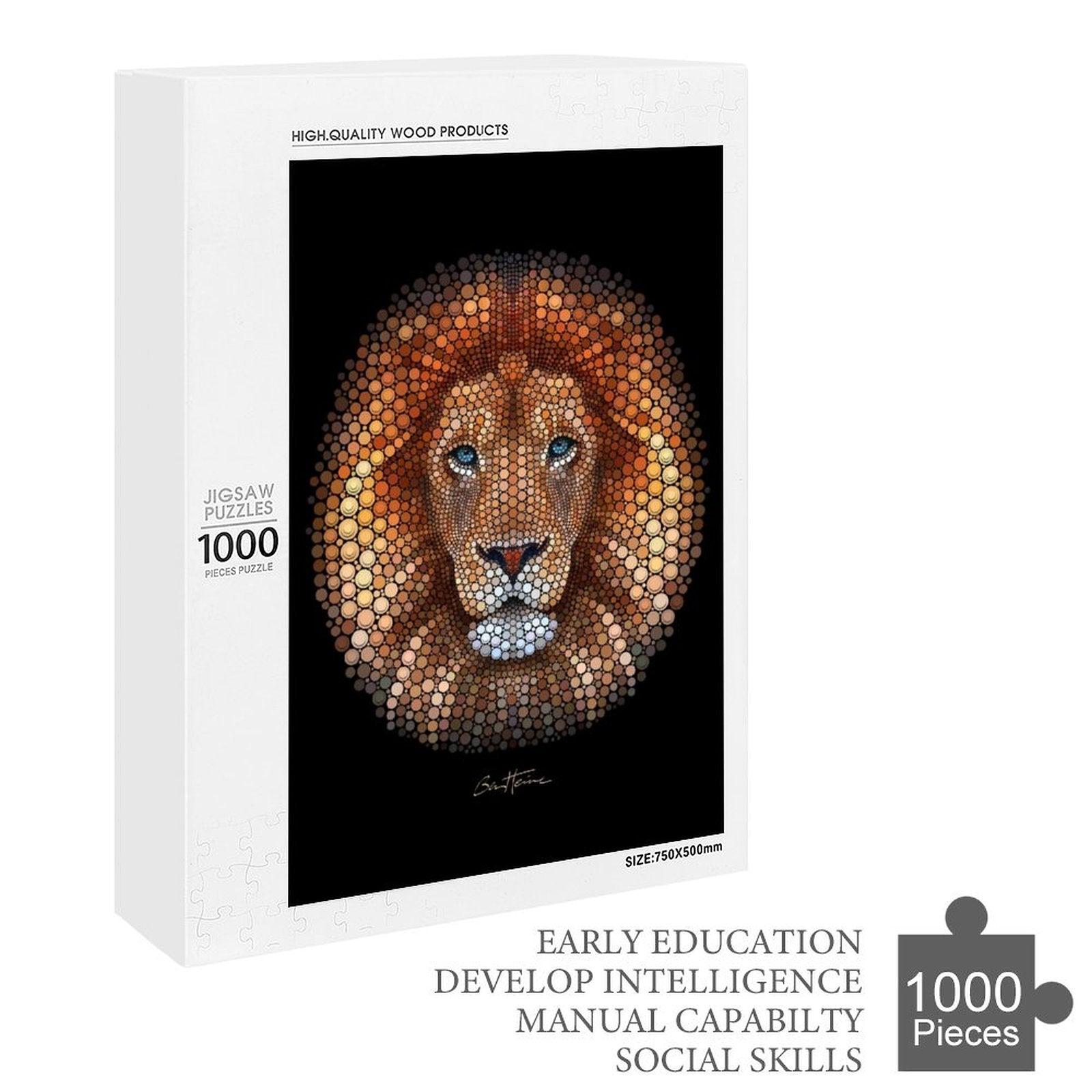 1000-piece lion face jigsaw puzzle, a creative family game night gift from MyArtsyGift. Enhance intelligence, social skills.