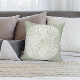 Sage green plush pillow cover with white tree ring design, perfect for sofa or couch, MyArtsyGift