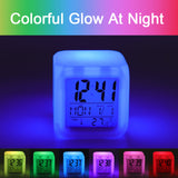 Color-changing LED alarm clock with customizable design. Features time, date, temperature display.