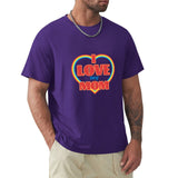 Purple men's crew neck t-shirt featuring 'I Love My Mom' design from MyArtsyGift. Classic cotton tee for a perfect gift.
