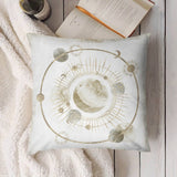 Luxury plush pillow cover with gold celestial map design for sofa and bed. Soft, fluffy decorative pillow.