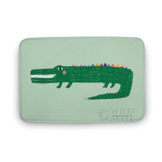 Green alligator bath rug, non-slip bathroom decor, by Wild Apple