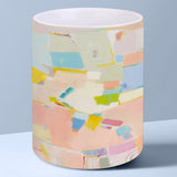 Customizable white ceramic mug with colorful abstract art design, perfect gift for home or office use.