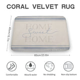 Coral velvet rug, HOME Sweet HOME text, non-slip bathroom rug