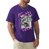 Men's purple Fearless Tiger t-shirt. Cotton crew neck tee, streetwear style, comfortable fit.