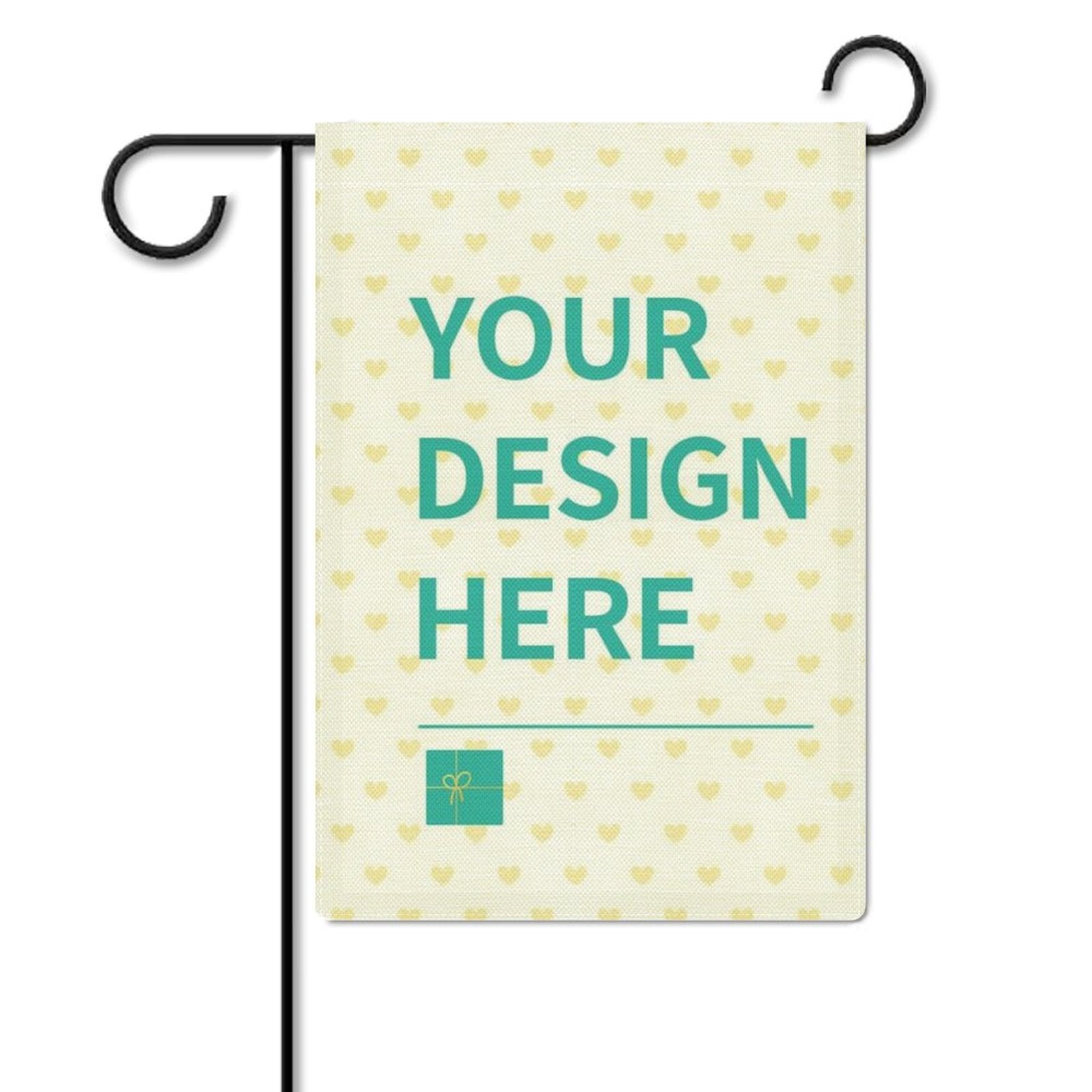 Custom Garden Flag with "YOUR DESIGN HERE" message, linen material, double-sided printing, patio decor