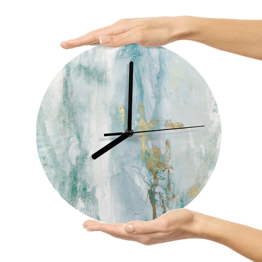 Modern Blue MDF Wall Clock for Living Room Decor, abstract design with gold accents.