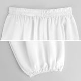 White yoga pants, elastic waist and lantern cuff design. Perfect for comfort and sports. Discover yours at MyArtsyGift.com