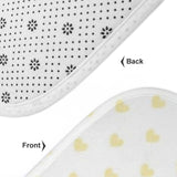 Custom bathroom rug set detail showing anti-slip back and heart pattern design, coral fleece material