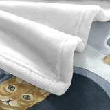 Laundry Cats Flannel Blanket, white polyester, USA made. Cat design detail, soft and cozy for sofa or bed.