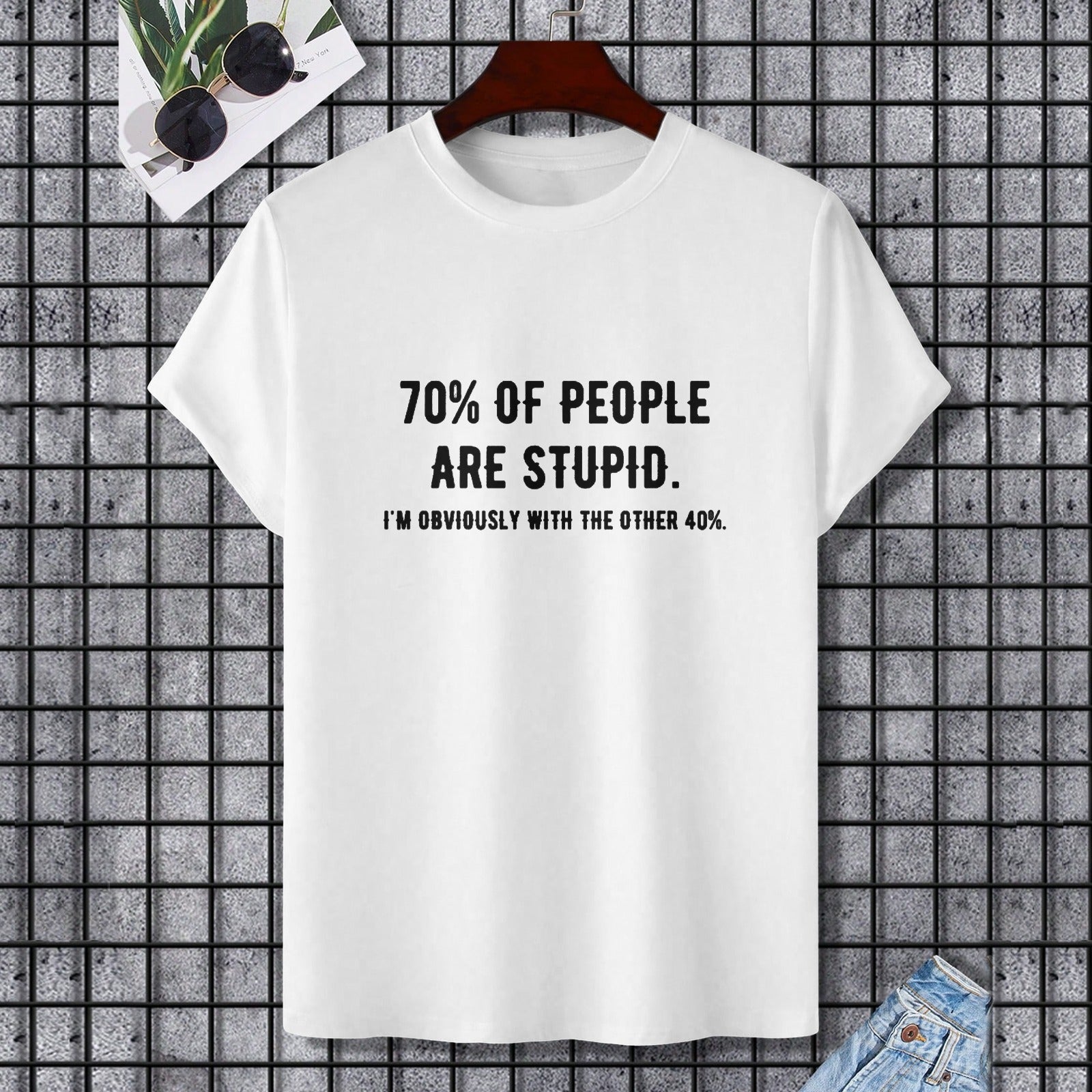White Gildan Unisex T-shirt with humorous text: 70% of People Are Stupid.