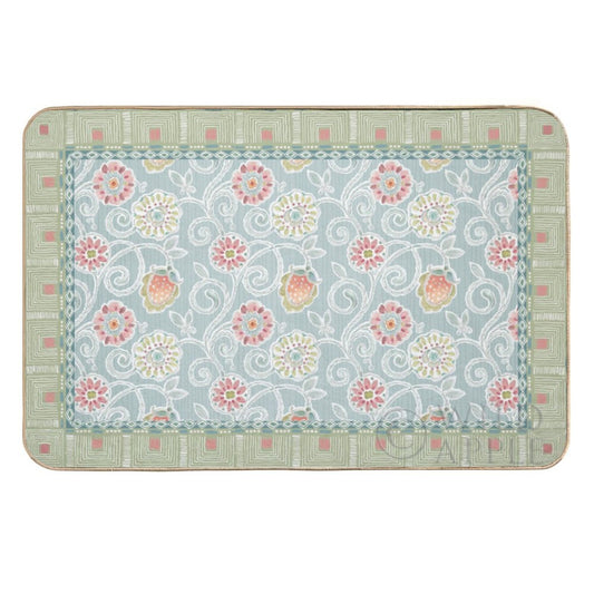 Customizable floral design door mat for bedroom, washable rug in light blue, pink, and green.