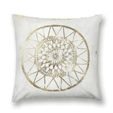 Luxury soft throw pillow cover with golden mandala design on white background, decorative pillow for sofa or couch