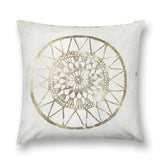 White throw pillow cover with golden mandala design for sofa or couch.
