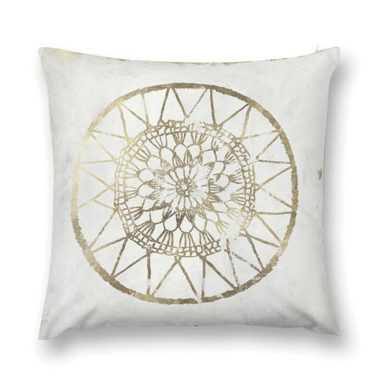 White plush throw pillow cover with gold geometric art, luxury decorative pillow for sofa or couch