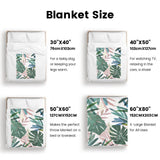 Tropical Plants Flannel Blanket size options, with palm leaves design, for sofa couch bed, USA made, various sizes.
