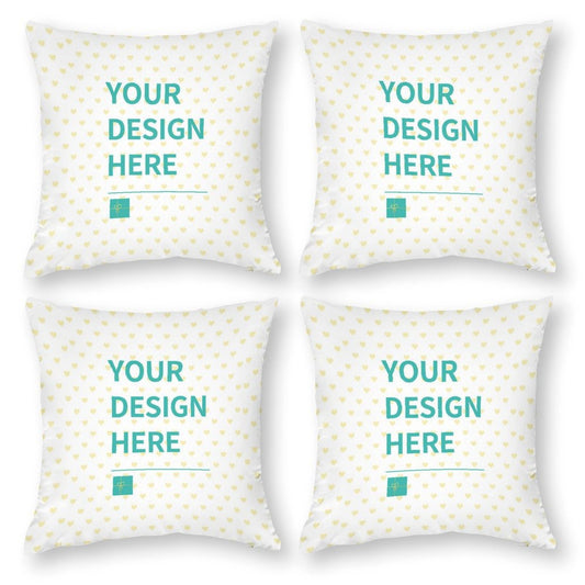 Custom pillowcase set of 4 with 'YOUR DESIGN HERE' text, polyester material, perfect for bedroom or living room.