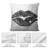 Black lip design plush pillow cover with diamond accent. Soft, durable pillow for sofa or couch.