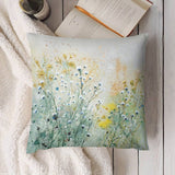 Watercolor wildflower pillow cover for sofa, featuring soft plush material, perfect for living room decor.
