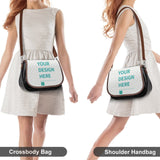 Customizable black PU leather crossbody bag for women with 'YOUR DESIGN HERE', shoulder bag.