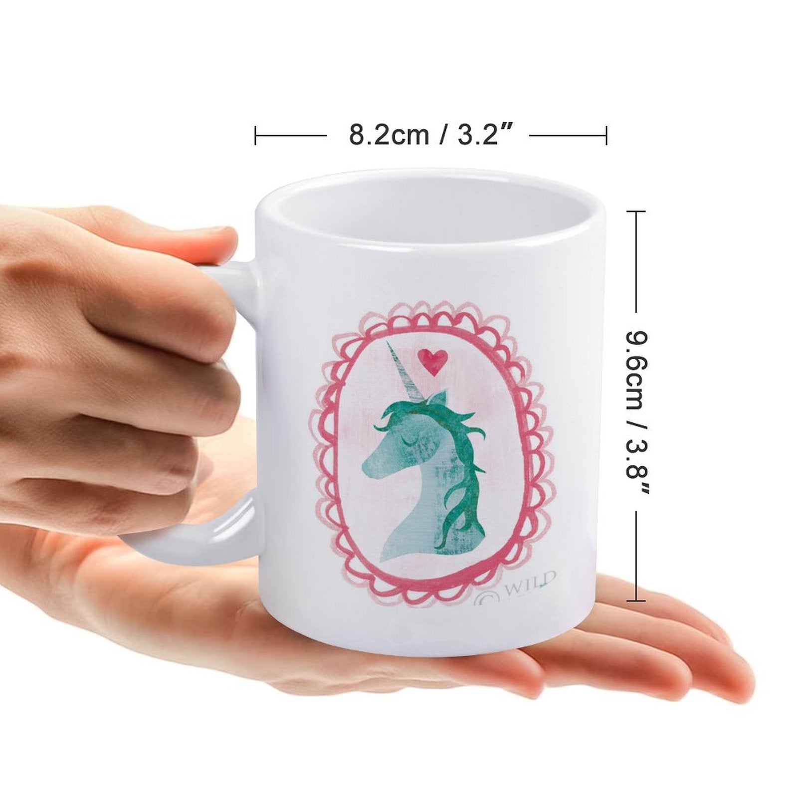 White ceramic Unicorn Magic II mug, customizable gift, perfect for coffee or tea, by MyArtsyGift.com.