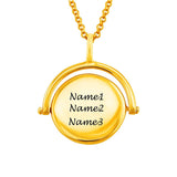 Personalized gold rotary carving necklace with custom names engraved, a jewelry gift for women