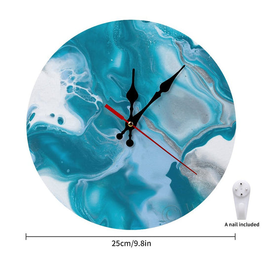 Personalized Simplicity Wooden Wall Clock, round shape with blue abstract art. 25cm/9.8in, made in USA, home decor.
