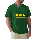 Men's green cotton Love Death & Cat t-shirt, classic crew neck, S-6XL sizes, MyArtsyGift