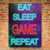 Game On Metal Sign, Eat Sleep Game Repeat design, home office wall decor