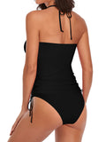 Black halter swimsuit for women. Sexy one-piece bathing suit. Perfect for beach vacation.