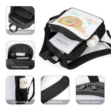 Kids backpack with lion graphic and 'Be Curious' text, Oxford cloth, side pockets, school bag for travel and camping.