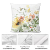 Watercolor floral plush pillow cover with yellow and orange flowers, soft fabric, and invisible zipper for home decor.
